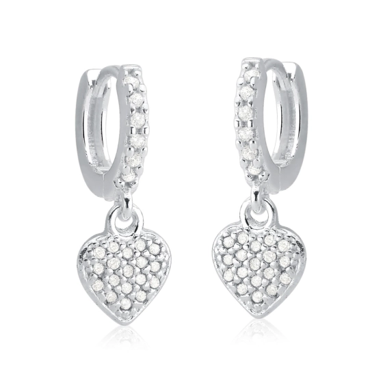Produto - Brinco Argola de Prata 925 Coração com Zircônias