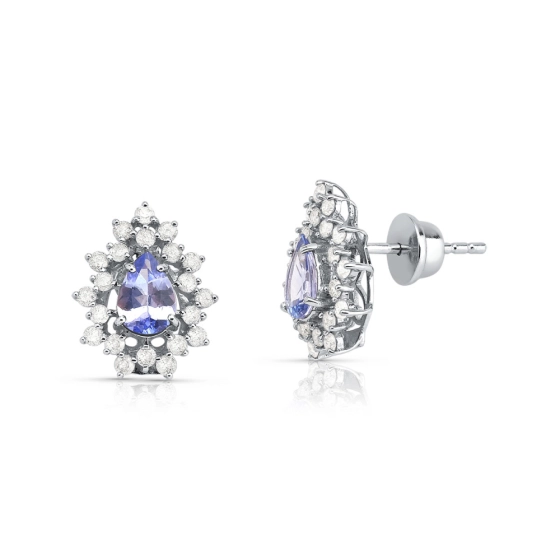 Brinco com Tanzanita e Diamantes em Ouro Branco 18k | Alta Joalheria Produto - Brinco com Tanzanita e Diamantes em Ouro Branco 18k | Alta Joalheria