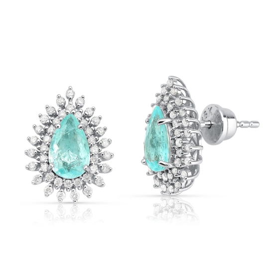 Brinco com Turmalina Paraíba e Diamantes 1,15 ct em Ouro Branco 18k | Alta Joalheria Produto - Brinco com Turmalina Paraíba e Diamantes 1,15 ct em Ouro Branco 18k | Alta Joalheria