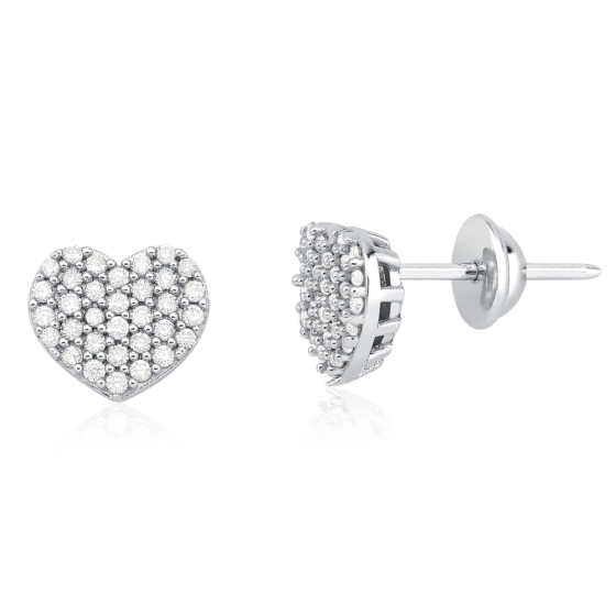 Produto - Brinco Coração em Ouro Branco 18K com Diamantes Naturais 9mm | Aqua Joias