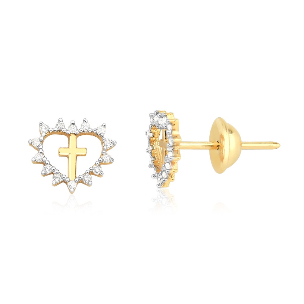 Produto - Brinco de Coração com Cruz e Diamantes
