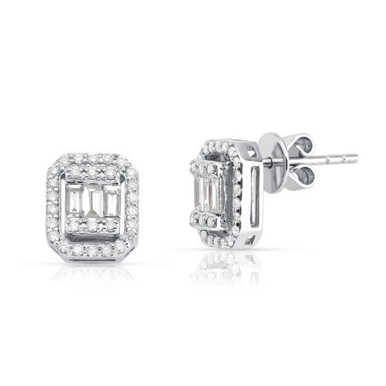 Brinco de Diamantes Baguete 0,54 ct em Ouro Branco 18k Retangular | Alta Joalheria Produto - Brinco de Diamantes Baguete 0,54 ct em Ouro Branco 18k Retangular | Alta Joalheria