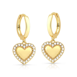 Produto - Brinco de Ouro 18k Argola Click com Coração Pendente e Zircônias