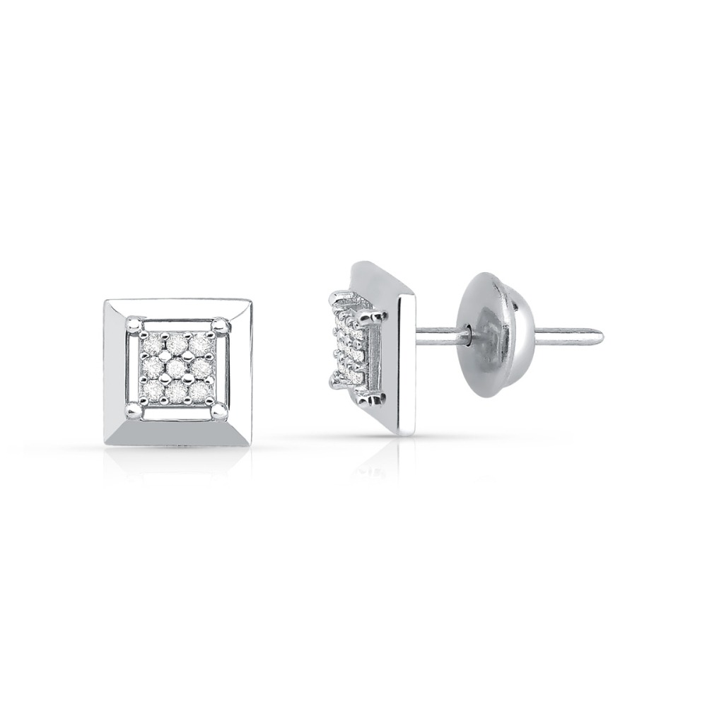 Produto - Brinco de Ouro 18k Branco Quadrado com Diamantes