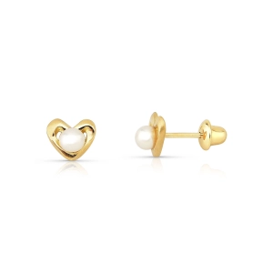Produto - Brinco de Ouro 18k Coração Vazado com Pérola