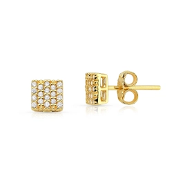 Produto - Brinco de Ouro 18k Pavê Quadrado com Zircônias