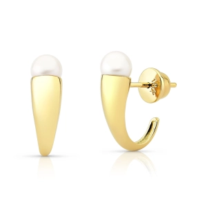 Produto - Brinco de Ouro 18k Meia Argola com Pérola