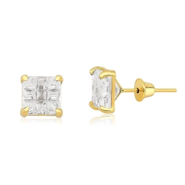 Produto - Brinco de Ouro 18k Quadrado 6mm Riscado