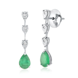 Produto - Brinco de Ouro Branco Gota em Esmeralda e Diamantes