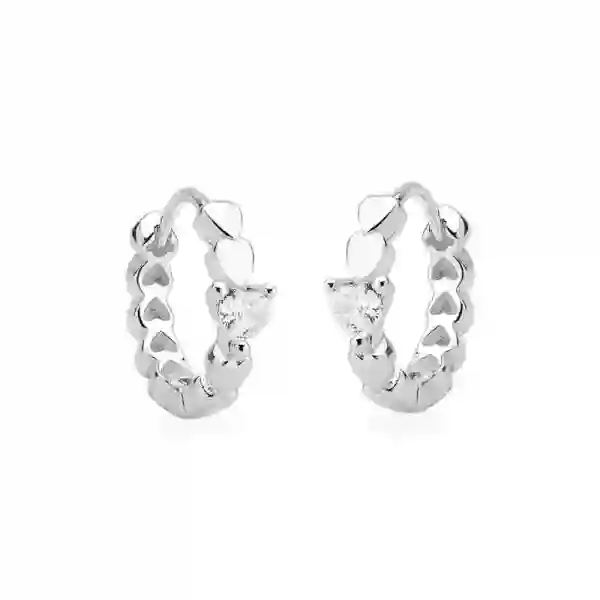 Produto - Brinco Argola de Prata 925 Click com Corações e Zircônia