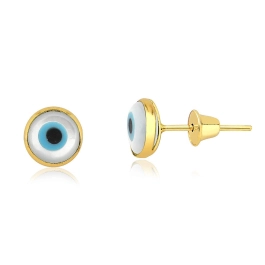 Produto - Brinco de Ouro 18k Olho Grego com Madrepérola