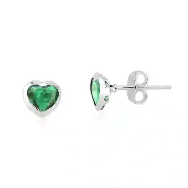 Produto - Brinco Feminino de Prata 925 Coração Cravejado Verde Esmeralda