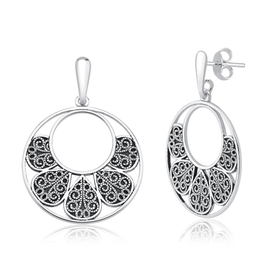 Produto - Brinco Feminino de Prata 925 Flores Vazadas e Trabalhadas