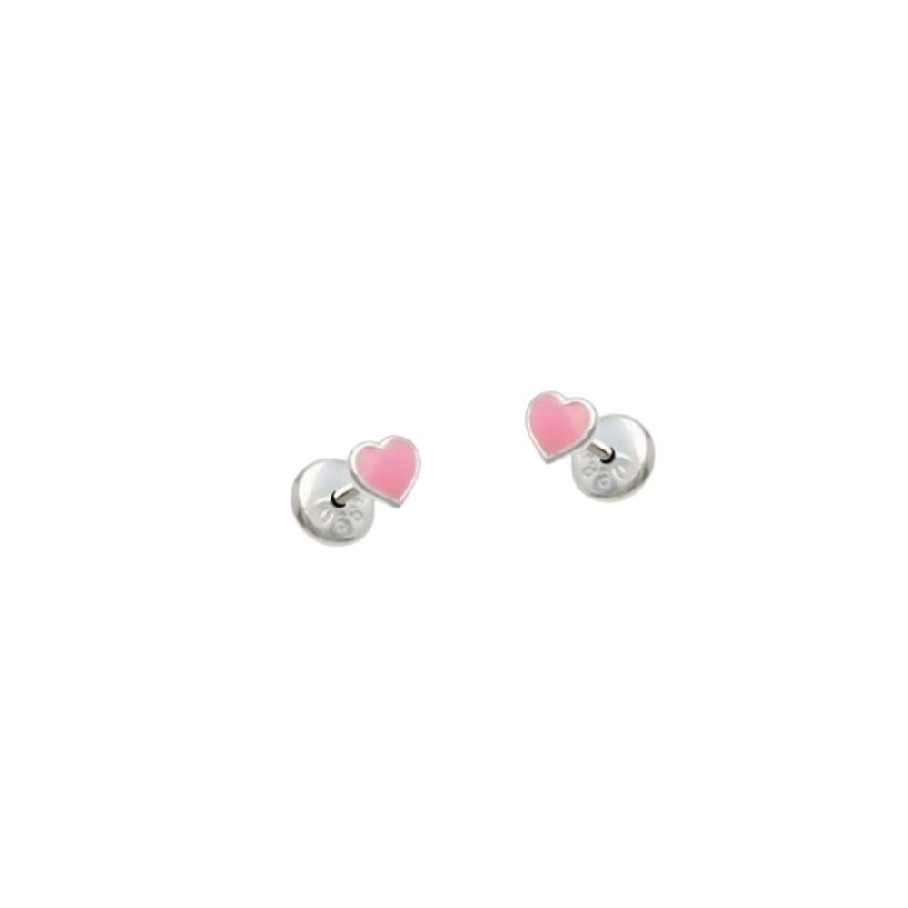 Produto - Brinco Infantil de Prata 925 Coração Rosa