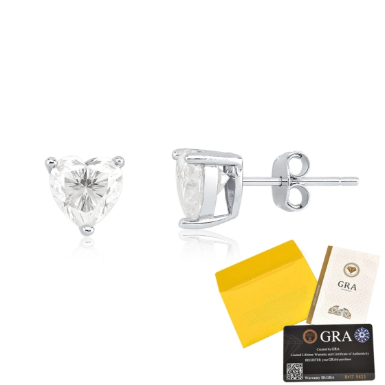 Produto - Brinco Moissanite com Certificado GRA de Coração 6mm em Prata 925