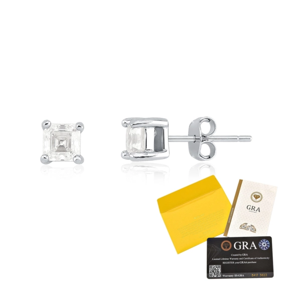 Produto - Brinco Moissanite de Prata 925 Quadrado com 4,5mm e Certificado GRA