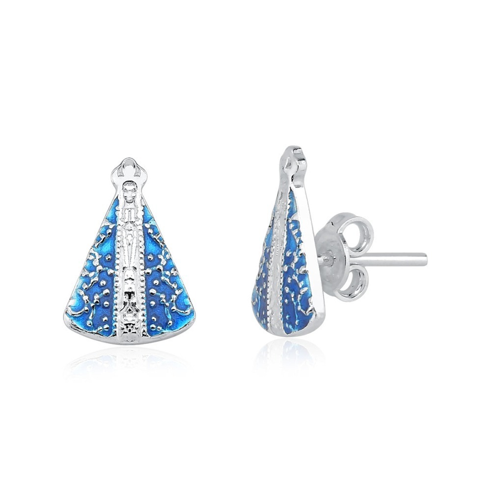 Produto - Brincos prata 925 Nossa Senhora Aparecida manto azul