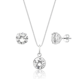 Produto - Conjunto Brinco e Colar de Prata 925 Redondo Cristal