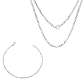Produto - Conjunto Corrente e Pulseira Feminina de Prata 925 Bismark 45cm 2mm