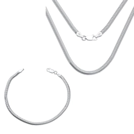 Produto - Kit Corrente e Pulseira Feminina de Prata 925 Rabo de Rato Achatada 45cm 3mm