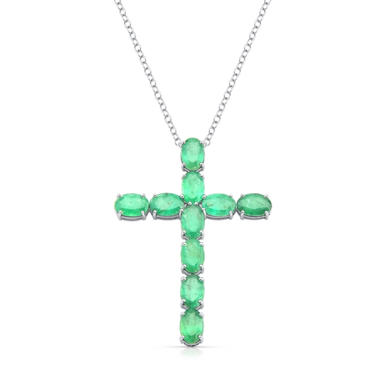 Produto - Colar Cruz em Ouro Branco 18K com Esmeraldas Naturais 4,75 ct