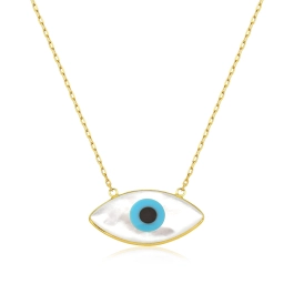 Produto - Colar de Ouro 18k Elo Quadrado com 45cm e Olho Grego pendente