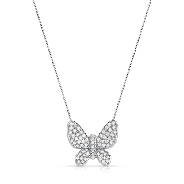 Produto - Colar de Ouro Branco 18k Borboleta com Diamantes