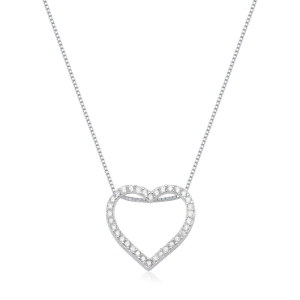 Produto - Colar Feminino de Prata 925 Coração Vazado com Zircônias