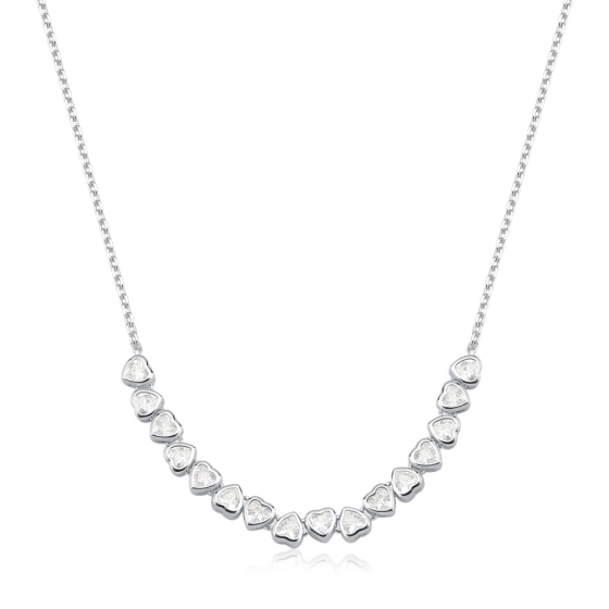 Produto - Colar Feminino de Prata 925 Corações Cravejados