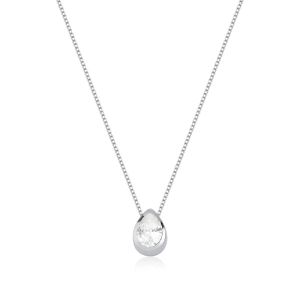 Produto - Colar Feminino de Prata 925 Ponto de Luz Gota Cravejado com 45cm