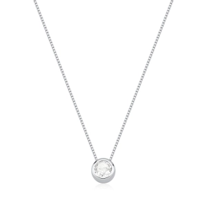 Produto - Colar Feminino de Prata 925 Ponto de Luz Redondo Cravejado com 45cm