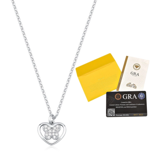 Produto - Colar Moissanite de Prata 925 Coração com Borboleta Cravejada