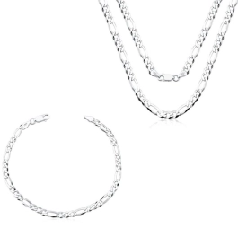 Produto - Kit Corrente de Prata 925 e Pulseira 3x1 70cm 4mm