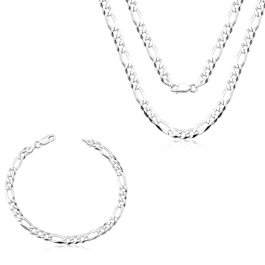 Produto - Conjunto Corrente e Pulseira Grumet 3x1 70cm 5mm Prata 925