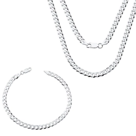 Produto - Conjunto Corrente e Pulseira Grumet 70cm 5mm Prata 925