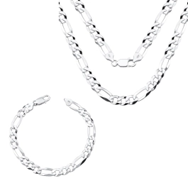 Produto - Conjunto Corrente e Pulseira Grumet 3x1 60cm 7mm Prata 925