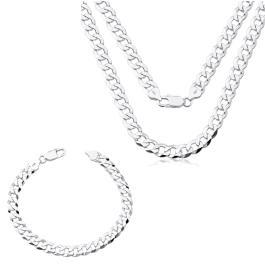 Produto - Kit Corrente de Prata 925 e Pulseira 3x1 Grumet Fígaro 70cm 8mm