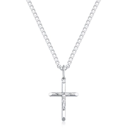 Produto - Cordão de prata 925 grumet 3mm 60cm com pingente crucifixo