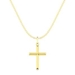 Produto - Cordão de ouro 18k masculino 60cm Piastrine e cruz facetada 2cm