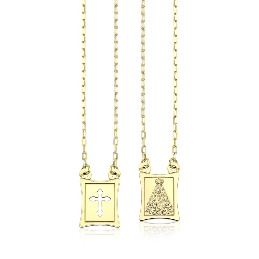 Produto - Escapulário de Ouro 18k Cruz Vazada e Nossa Senhora Aparecida