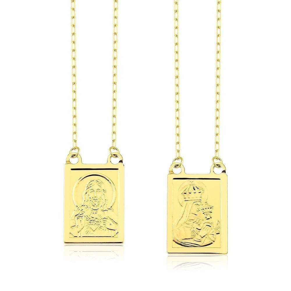 Produto - Escapulário de Ouro 18k Sagrado Coração Jesus Medalha Grande