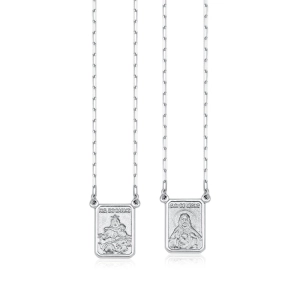 Produto - Escapulário de Ouro Branco Sagrado Coração Jesus e Nossa Senhora do Carmo Grande