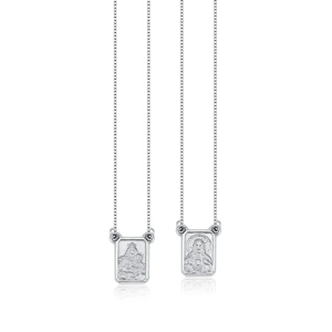 Produto - Escapulário de Ouro Branco Veneziana com Sagrado Coração Jesus e N. Sra. Carmo