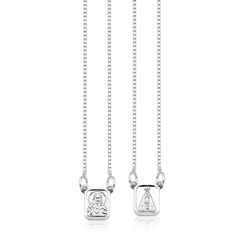 Produto - Escapulário de Prata 925 Sagrado Coração Jesus e Nossa Senhora Aparecida