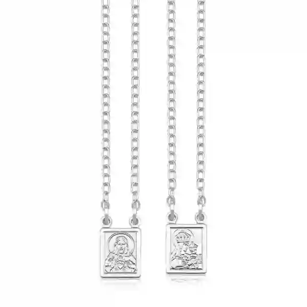Produto - Escapulário de Prata 925 Sagrado Coração Jesus e Nossa Senhora do Carmo