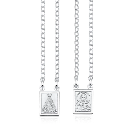 Produto - Escapulário de Prata 925 Sagrado Coração Jesus e Nossa Senhora