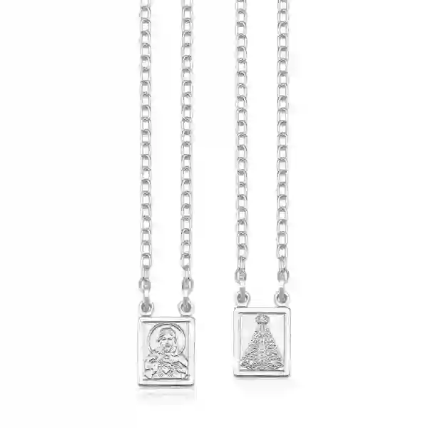 Produto - Escapulário Sagrado Coração Jesus e Nossa Senhora Aparecida Prata 925