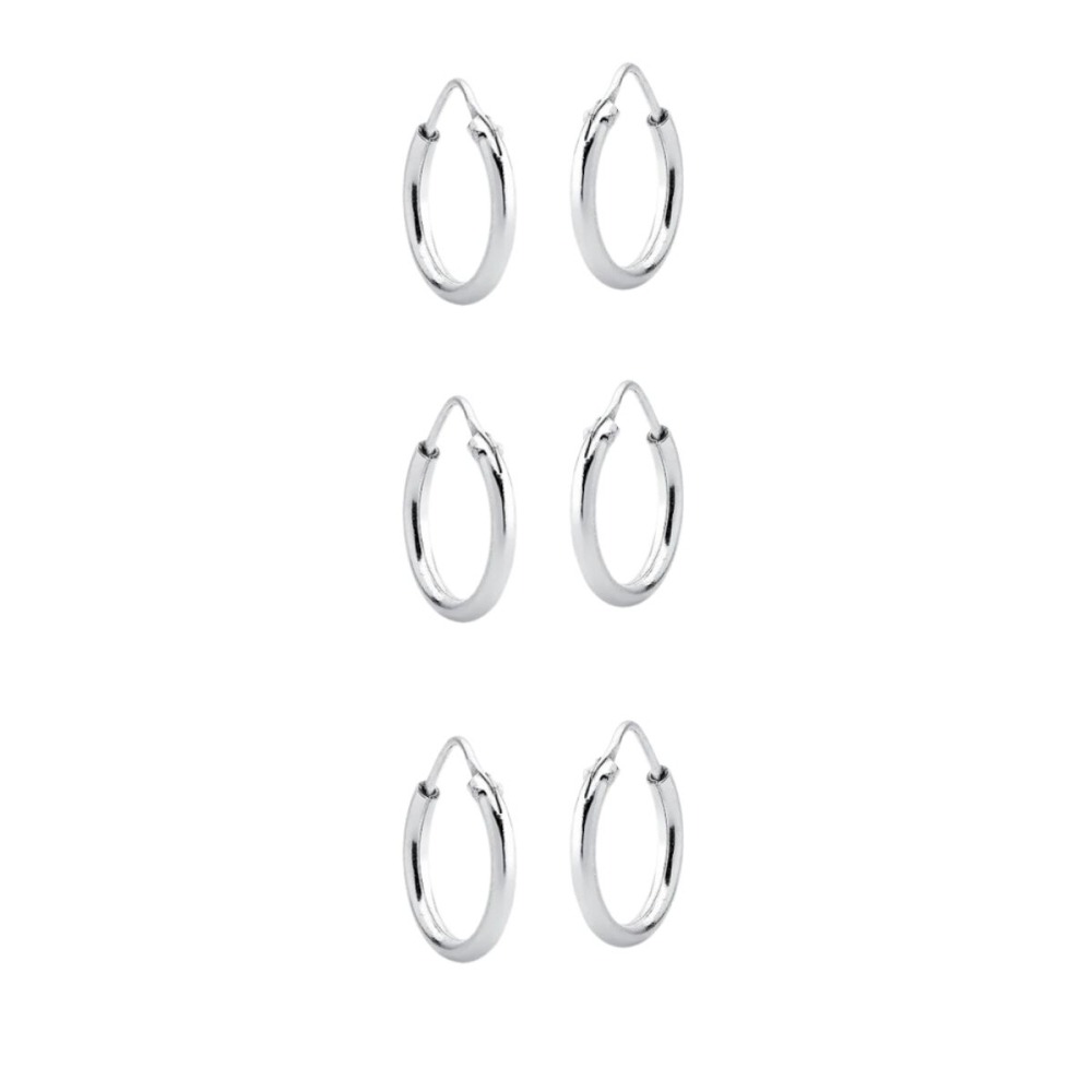 Produto - Kit 3 pares de brincos argolas redonda 14mm Prata 925