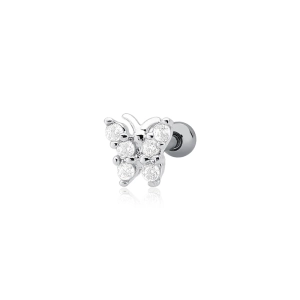 Piercing de Prata 925 Tragus Borboleta com Zircônias Produto - Piercing de Prata 925 Tragus Borboleta com Zircônias