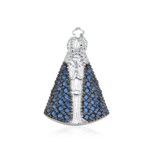 Produto - Pingente de Prata 925 Nossa Senhora Aparecida Manto Azul